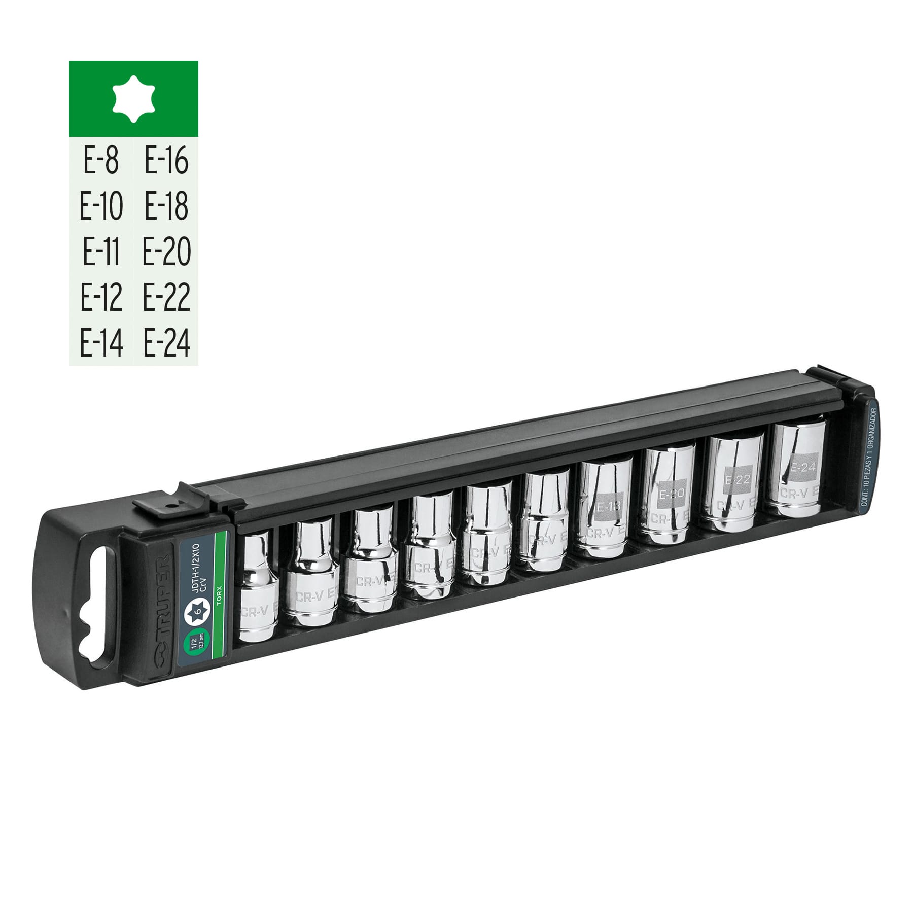 JUEGO DE 10 DADOS CUADRO 1/2 TORX, TRUPER