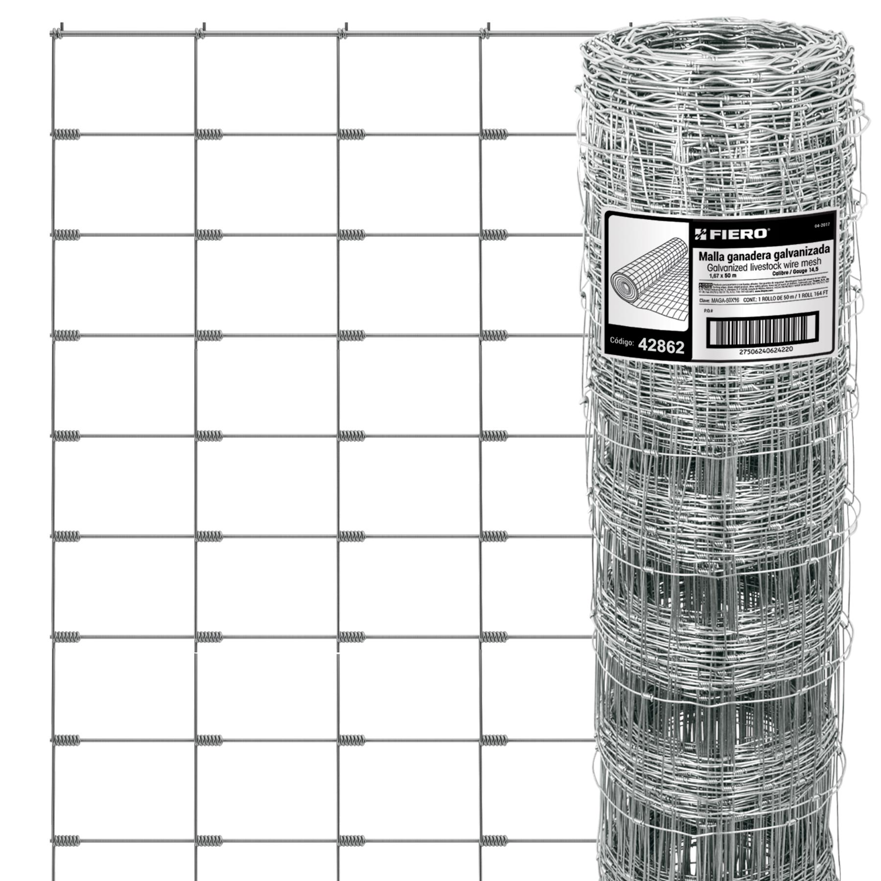 ROLLO MALLA BORREGUERA, 1.67M X 50M ACERO GALVANIZADO, 28KG