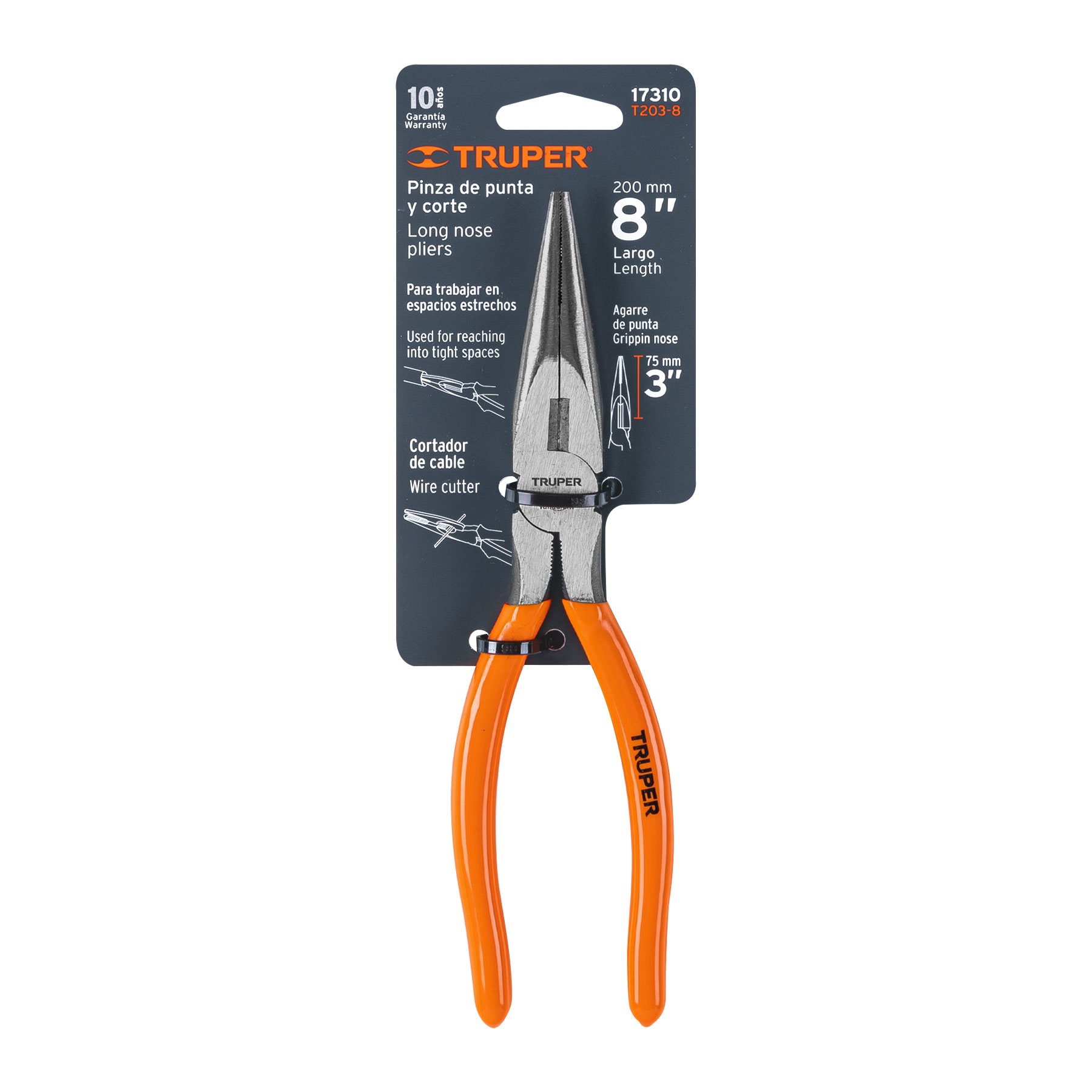 PINZA DE PUNTA Y CORTE 8 MANGO DE PVC, TRUPER