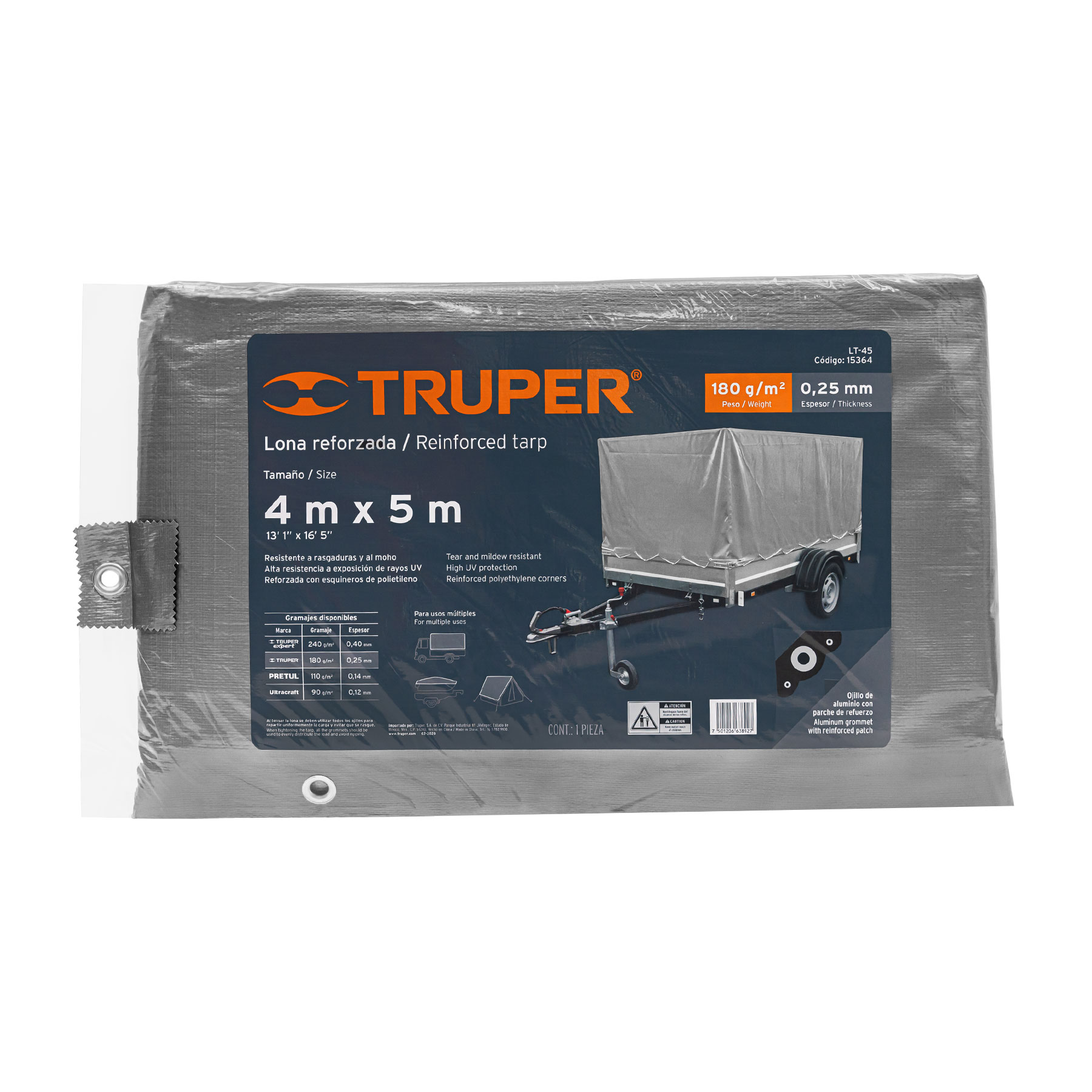 LONA GRIS REFORZADA 4 X 5 M, TRUPER