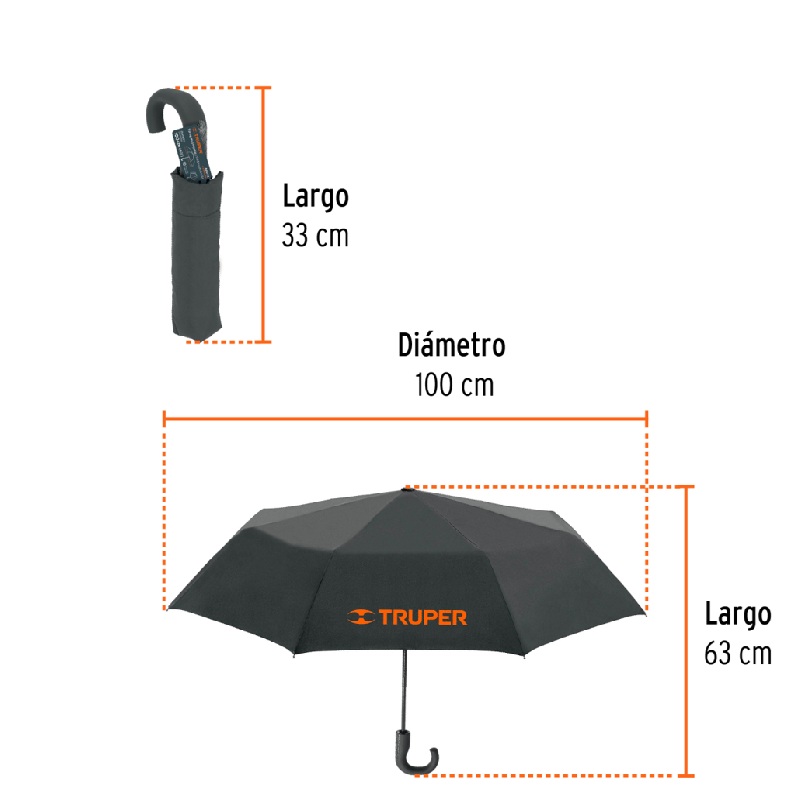 PARAGUAS COMPACTO DE 100 CM, TRUPER