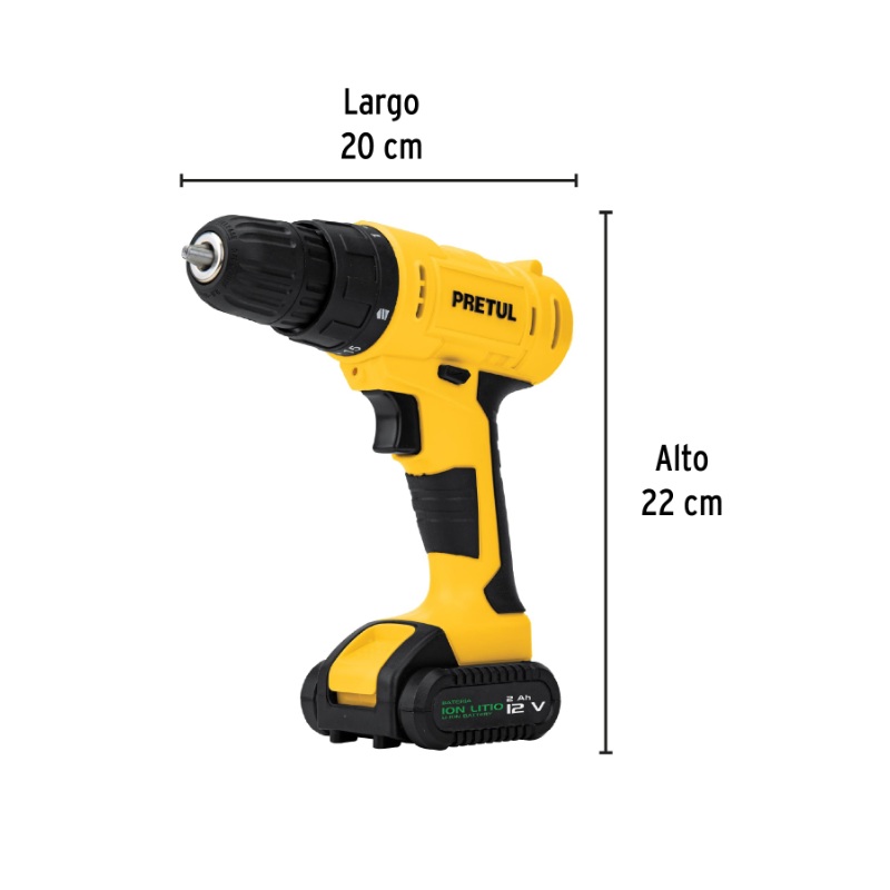 KIT TALADRO 3/8", 12V, 33 ACCESORIOS, EN ESTUCHE, PRETUL