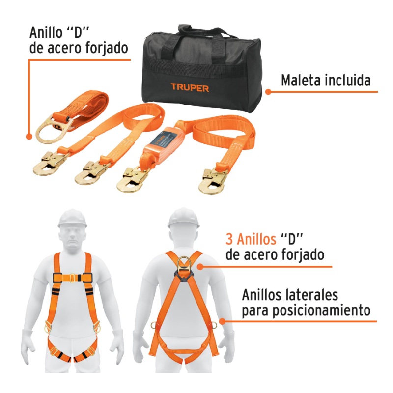 KIT CONTRA CAÍDAS CON ARNÉS DE TRES ANILLOS, TRUPER