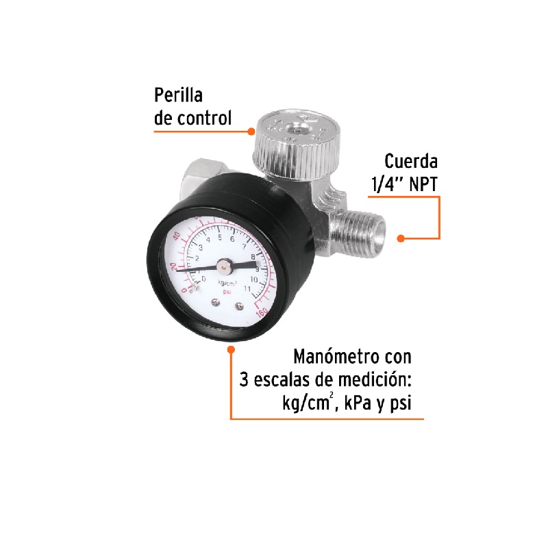REGULADOR DE AIRE CON MANOMETRO, CUERDA 1/4 NPT, TRUPER