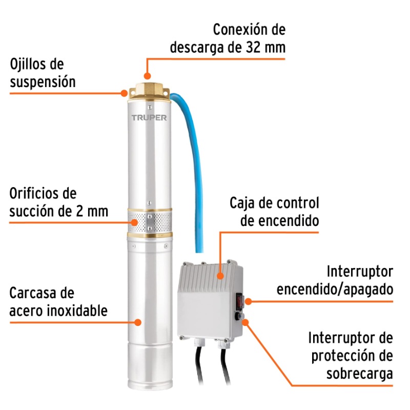 BOMBA SUMERGIBLE TIPO BALA, 1/2HP, USO AGRÍCOLA, TRUPER