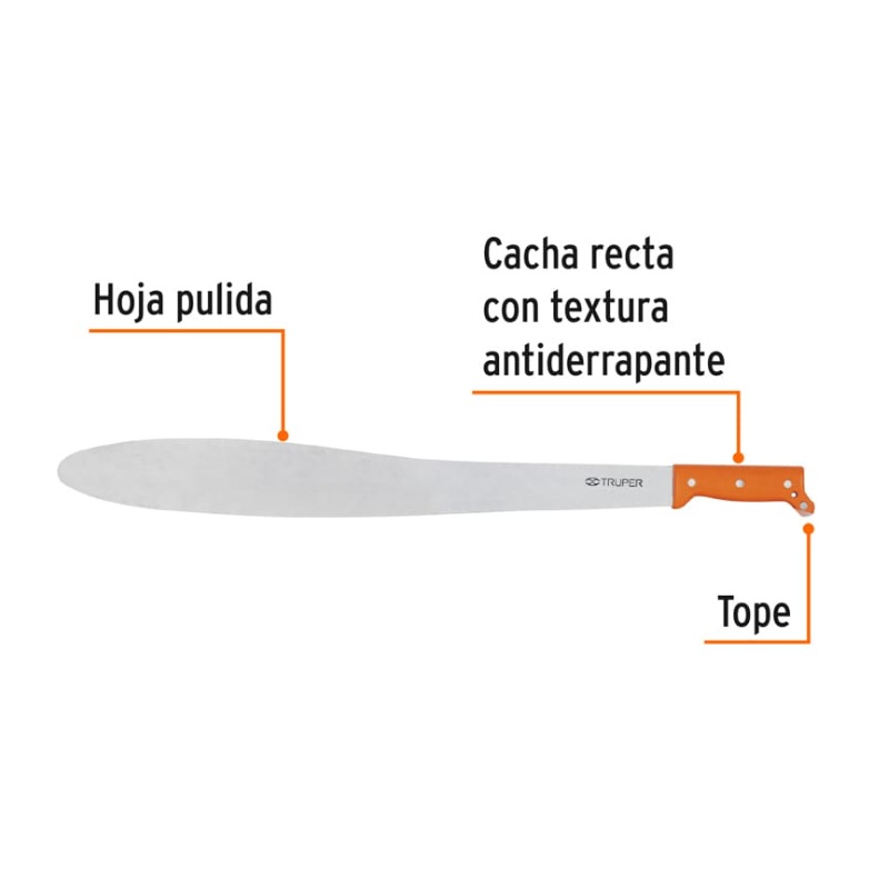 MACHETE CAGUAYANO 24" CACHA NARANJA REMACHADA, TRUPER