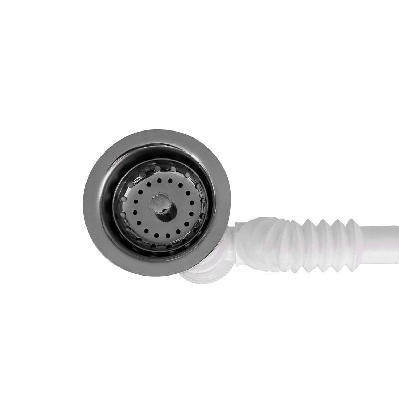 CÉSPOL PARA FREGADERO CON CONTRACANASTA DE ACERO INOXIDABLE, BOTE GRANDE, TUBO CEJA DE 25 CM, EXTENSIÓN FLEXIBLE DE 55 CM
