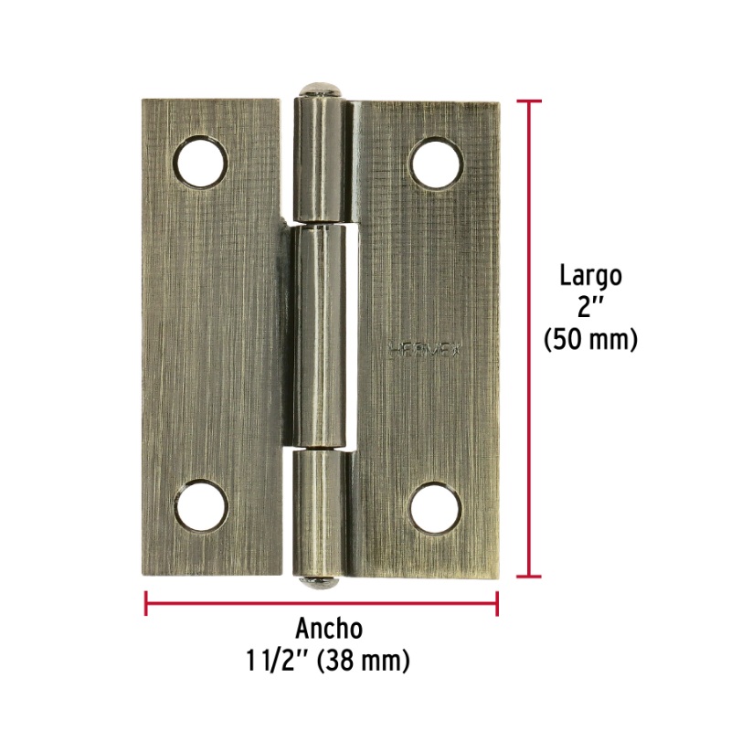 BISAGRA RECTANGULAR 2" LATÓN ANTIGUO, HERMEX