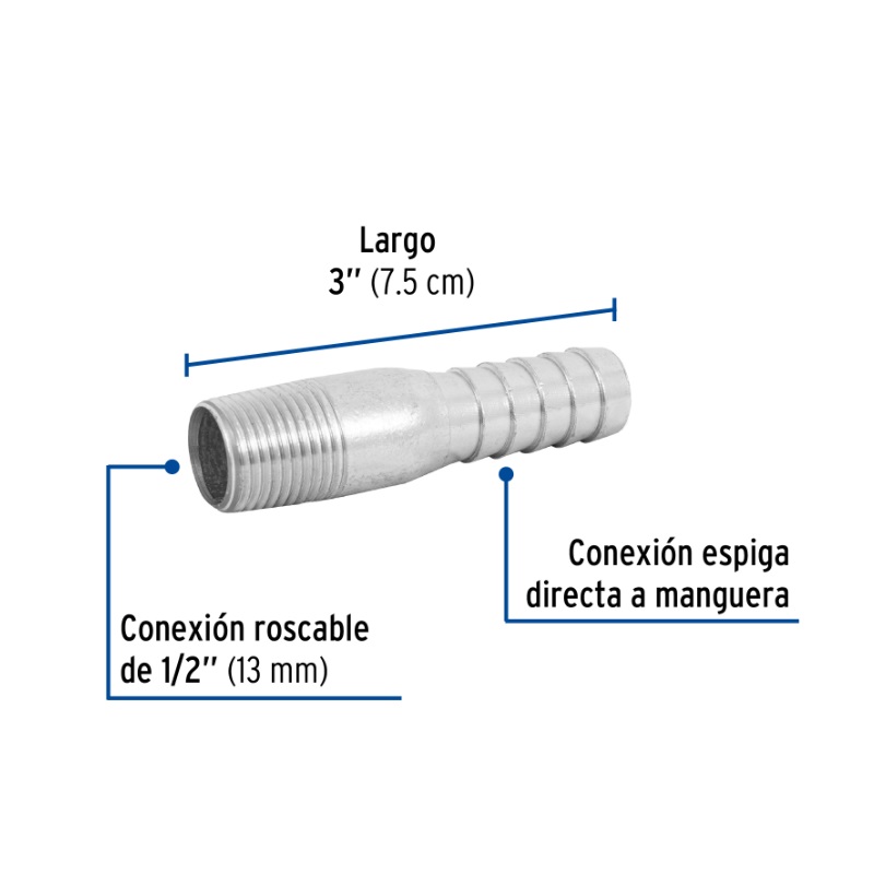 NIPLE DE ACERO GALVANIZADO 1/2" TIPO BOTELLA, FOSET