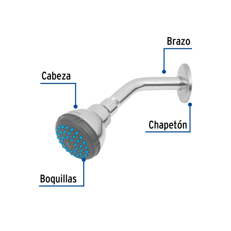 REGADERA REDONDA 2-1/2" BRAZO Y CHAPETÓN DE ACERO, FOSET