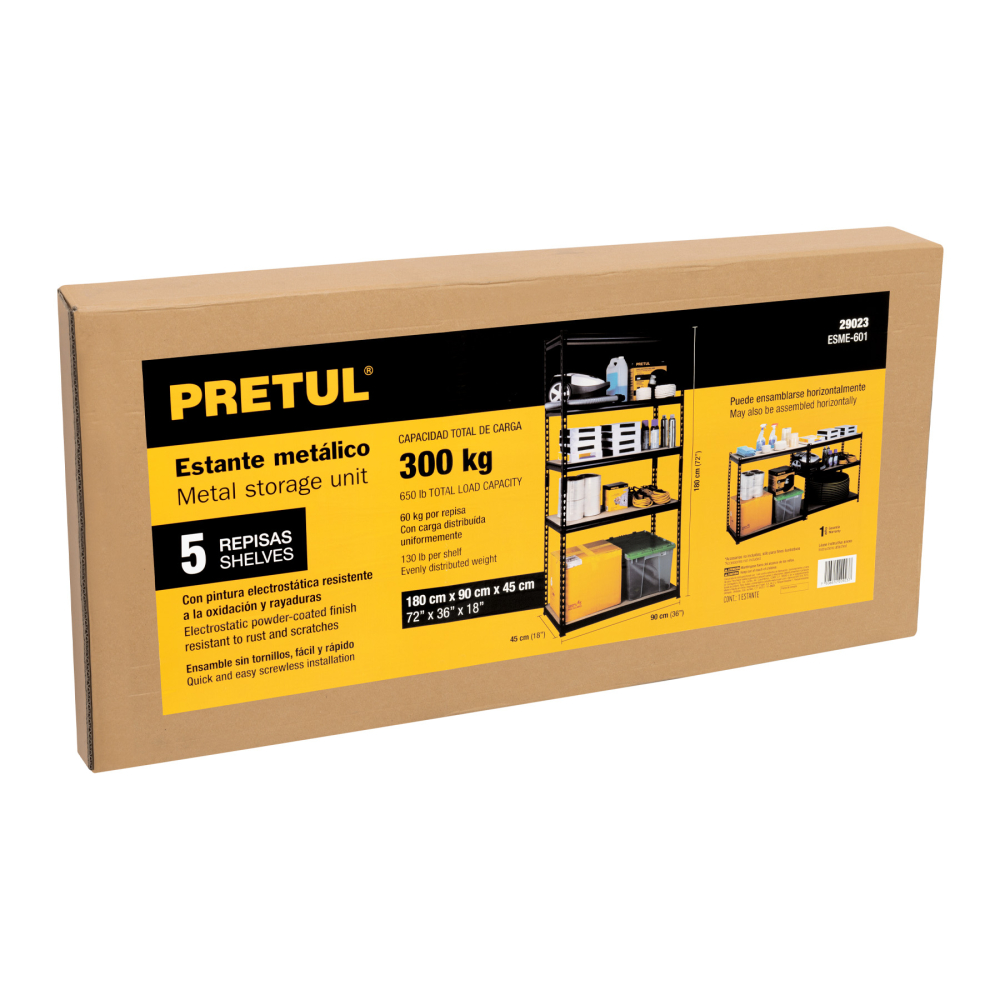 ESTANTE METÁLICO 5 REPISAS MDP CAP. 60 KG,180X45X90, PRETUL