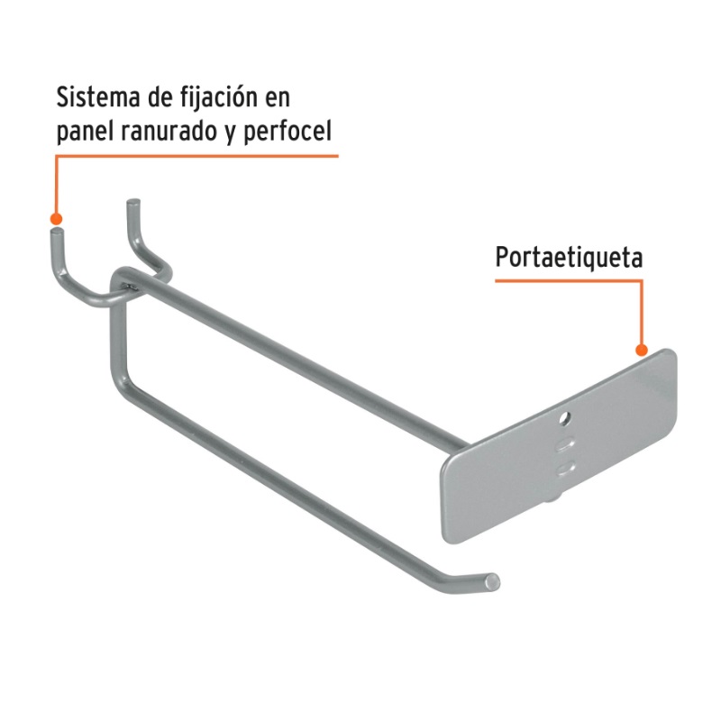 GANCHO RECTO 6" CON PORTAETIQUETA PARA PERFOCEL Y RANURADO