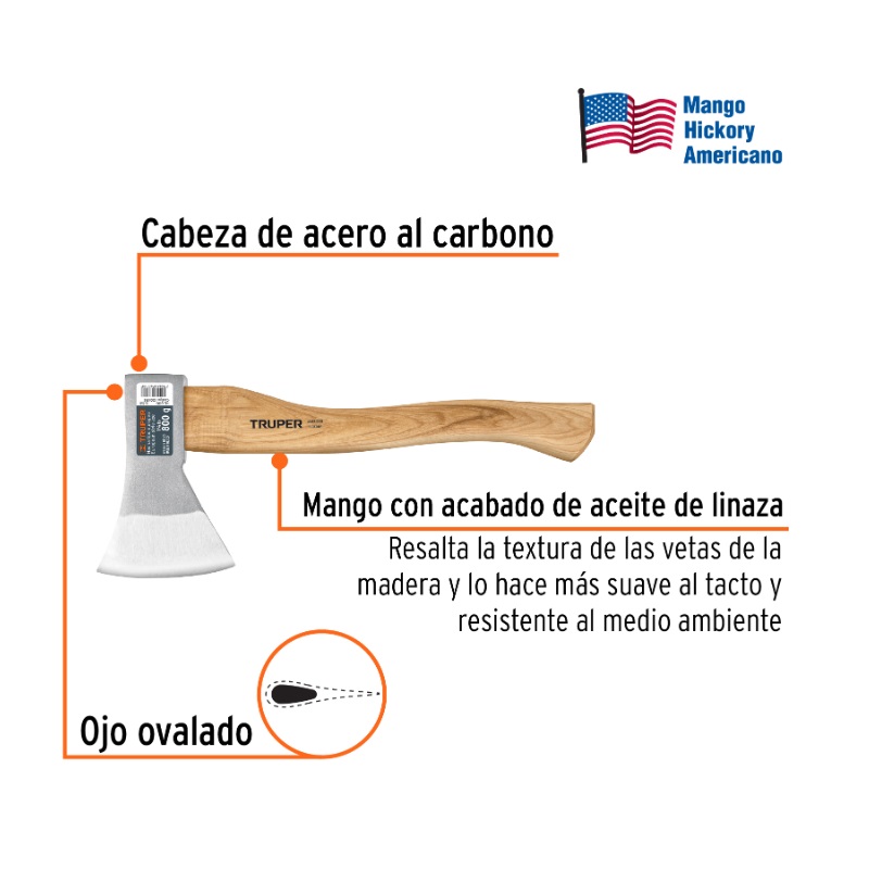 HACHA EUROPEA, 800 G, MANGO HICKORY 15", TRUPER