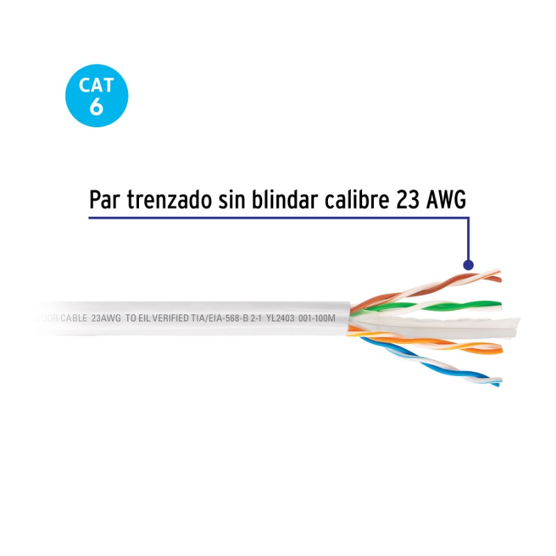 METRO CABLE UTP CAT6 BOBINA 100M BLANCO