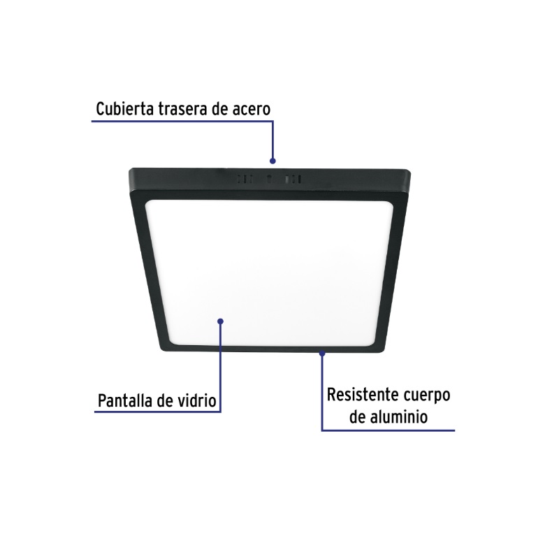 LUMINARIO LED PLAFÓN 24W 6500K, CUADRADO, NEGRO, VOLTECK