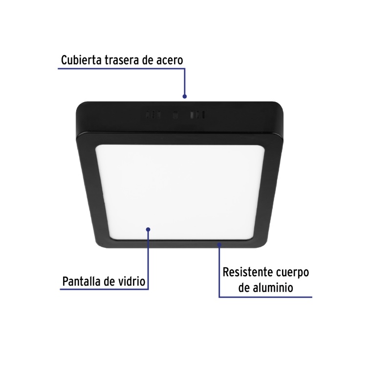 LUMINARIO LED PLAFÓN 12W 6500K, CUADRADO, NEGRO, VOLTECK