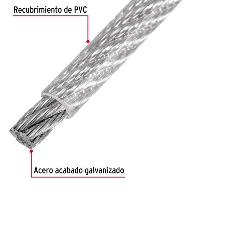 METRO DE CABLE RÍGIDO 1/8" ACERO 7X7 RECUBIERTO PVC, 75 M