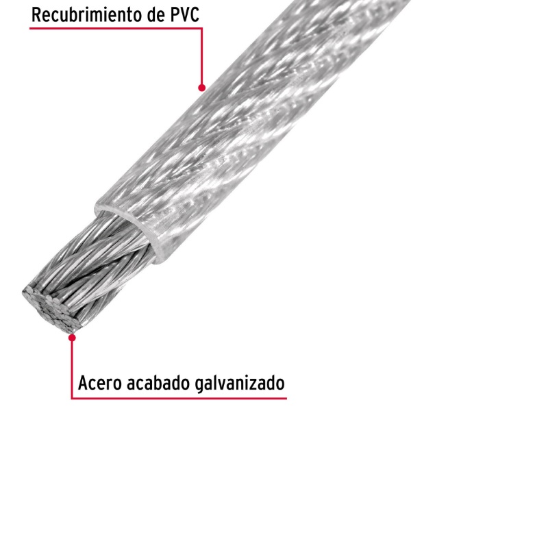 METRO DE CABLE RÍGIDO 3/16" ACERO 7X7 RECUBIERTO PVC, 75 M