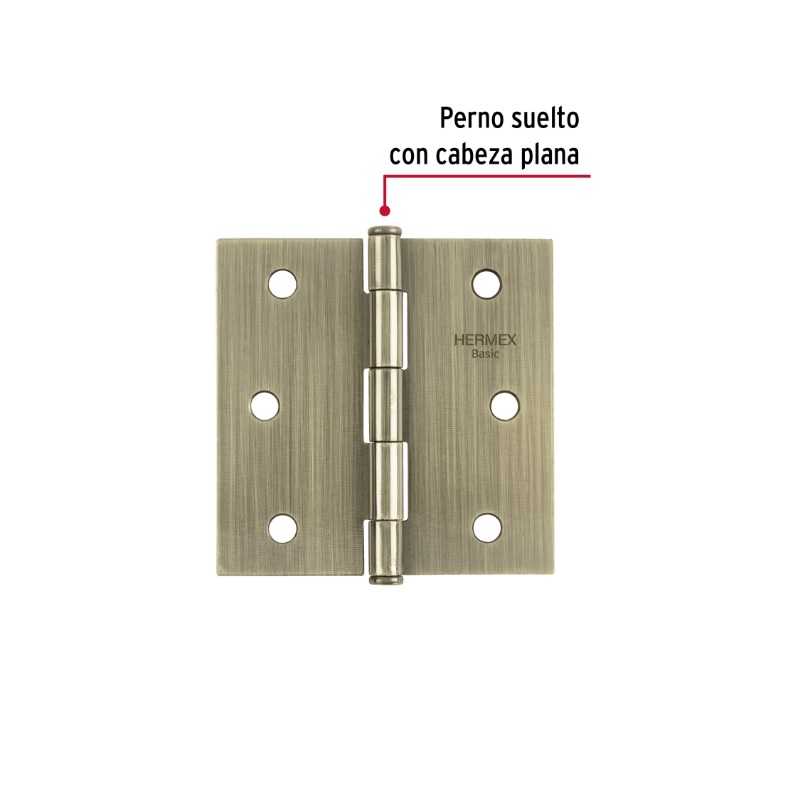 BISAGRA CUADRADA 3", LATÓN ANTIGUO, CABEZA PLANA, BASIC