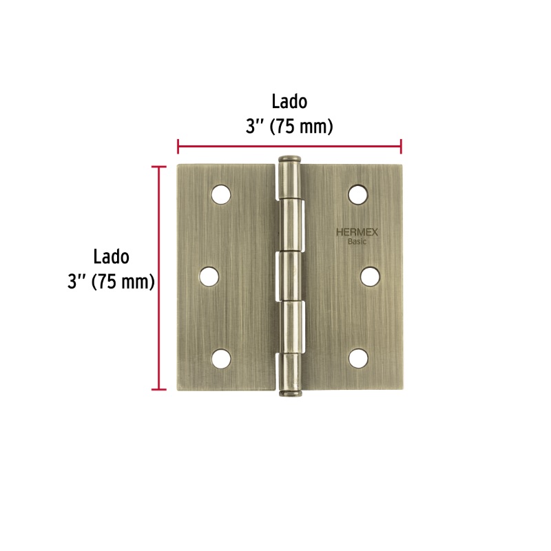 BISAGRA CUADRADA 3", LATÓN ANTIGUO, CABEZA PLANA, BASIC