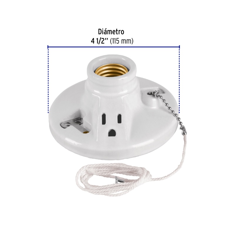 PORTALÁMPARA DE PORCELANA, CON LADRÓN Y CADENA, VOLTECK