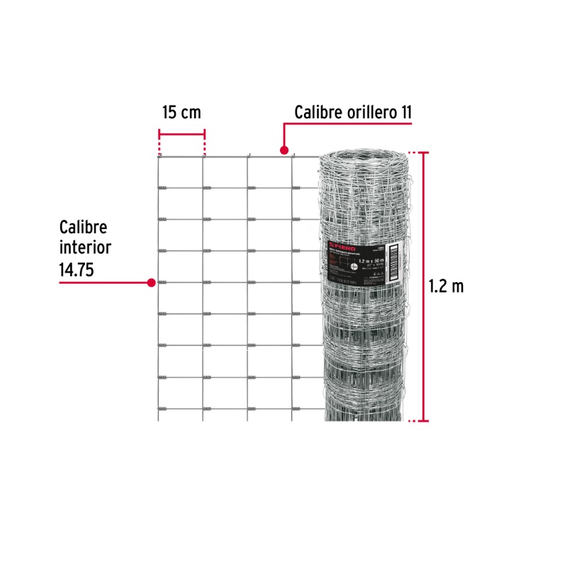 ROLLO MALLA BORREGUERA, 1.2M X 50M ACERO GALVANIZADO, 23KG