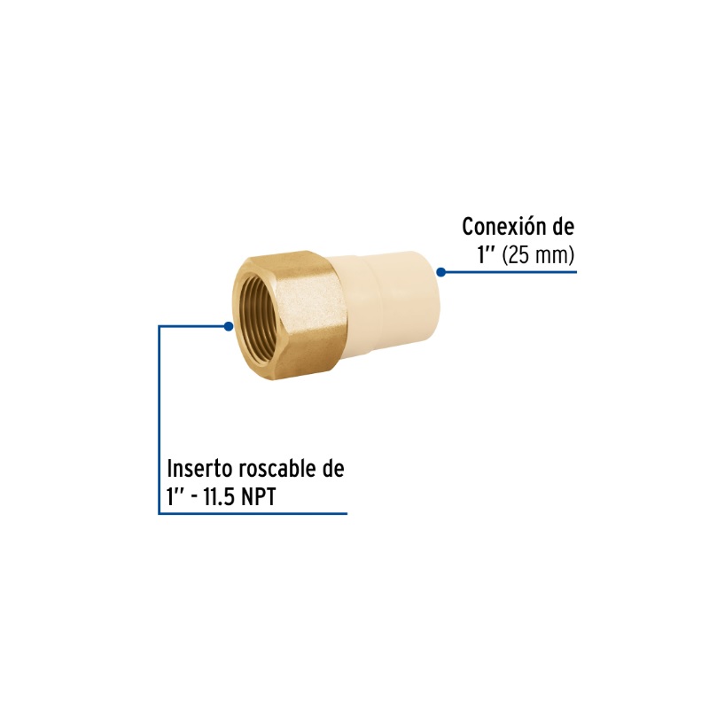 ADAPTADOR HEMBRA DE CPVC 1" CON INSERTO DE LATÓN, FOSET
