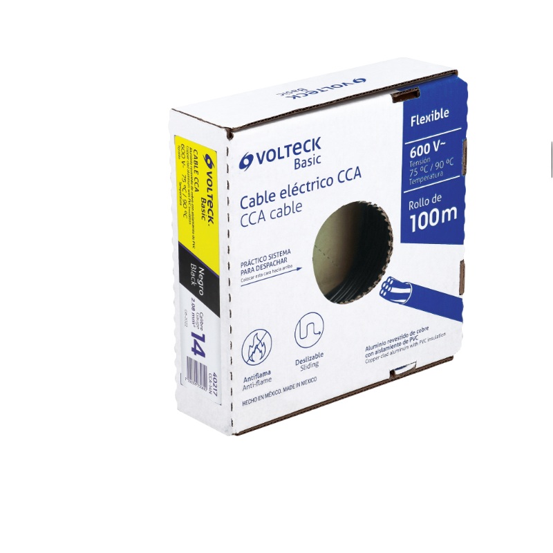 ROLLO DE 100 METROS DE CABLE THW CCA 14 AWG NEGRO, BASIC