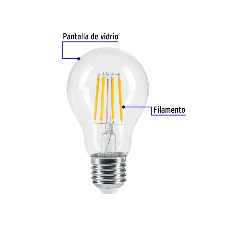 FOCO LED FILAMENTO 6 W, A19, 2700K LUZ AMBAR, E26, VOLTECK