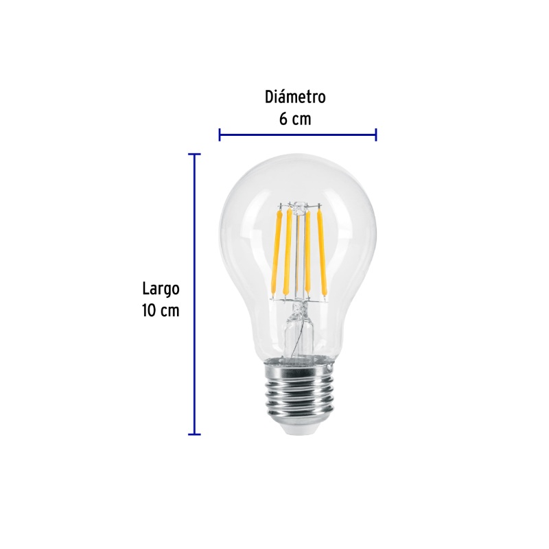 FOCO LED FILAMENTO 6 W, A19, 2700K LUZ AMBAR, E26, VOLTECK