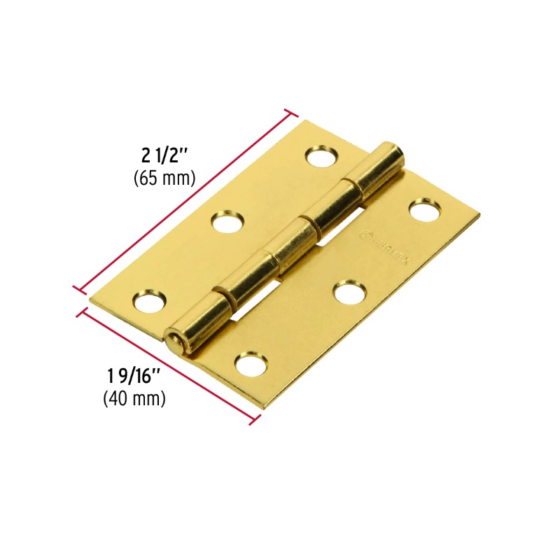 BISAGRA RECTANGULAR 2-1/2" ACERO LATONADO, HERMEX