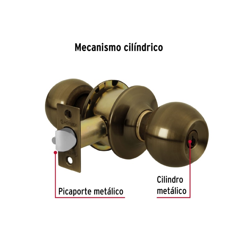 CERRADURA TIPO ESFERA, CILÍNDRICO, RECÁMARA, ANTIGUO, BASIC