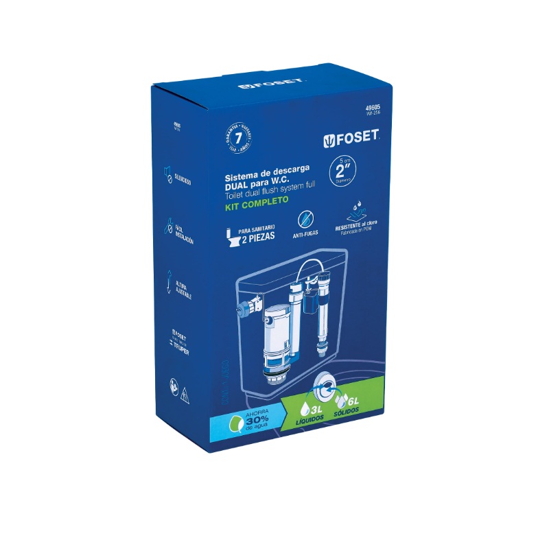 JUEGO DE ACCESORIOS PARA WC, 2" CON SISTEMA DUAL, FOSET